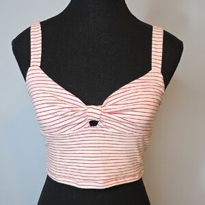 Garage Striped Red Stripe Knot Front Crop Top